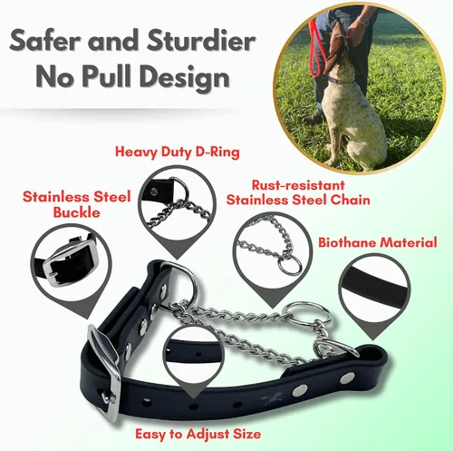 Vista 5 de Collar de Martingala para Perros, Biothane, Hardware de Acero Inoxidable, Sin Tirones, Fabricado en Estados Unidos, Grado Profesional, XXS, Negro