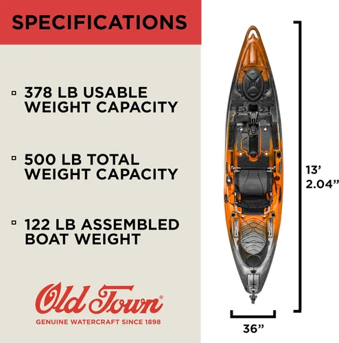 Vista 5 de Old Town Sportsman BigWater PDL 132 Solo Sit-on-Top Fishing Pedal Kayak, 13 ft 2.04 in