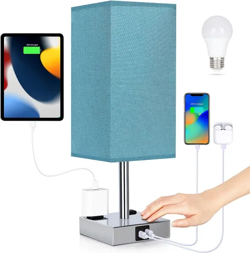 Vista 11 de Lámpara de noche con puertos USB - Lámpara de mesa de control táctil para dormitorio con puertos de carga USB C + A y salidas de AC, lámpara