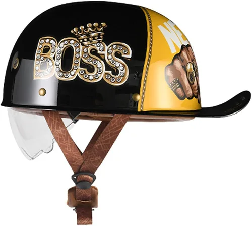 Vista 6 de Medio casco de motocicleta vintage, casco de béisbol de moda, certificación DOT/ECE, casco de motocicleta para hombres y mujeres