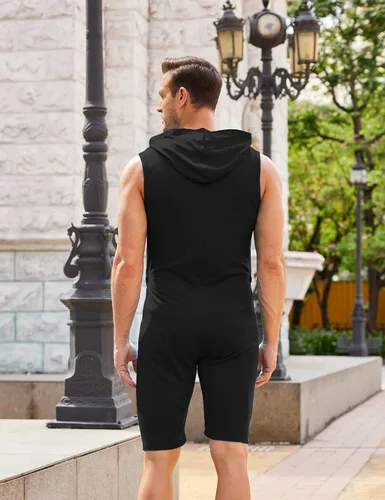 Vista 3 de COOFANDY Enterizo de una pieza para hombre casual a la moda cómodo sin mangas ajustado con cremallera con bolsillos