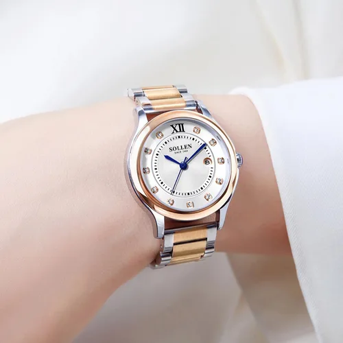 Vista 3 de Reloj de cuarzo para mujer, relojes analógicos de cuarzo de moda impermeables para mujer