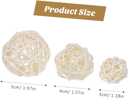 Vista 2 de VILLCASE Bolas decorativas de ratán, 15 bolas de mimbre de ratán, 3 tamaños para manualidades, rellenos decorativos de tazón, decoración de mesa