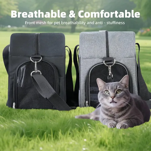 Vista 6 de Transportador para gatos pequeños, perros, transportador de mascotas de lados suaves para gatos, cachorros, mascotas pequeñas, transportador de Negro
