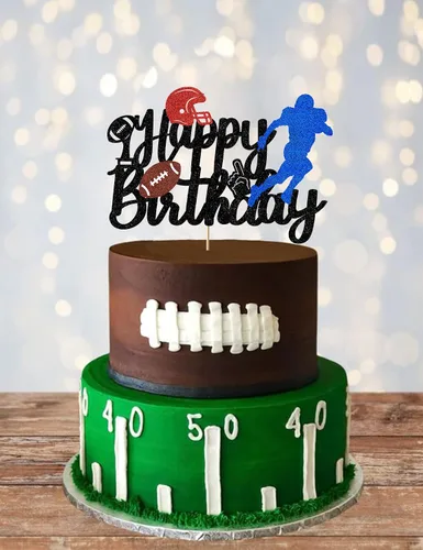Vista 2 de Decoración para tartas de fútbol americano, decoración para niños y adultos, con purpurina para tocar, decoración de feliz cumpleaños, suministros
