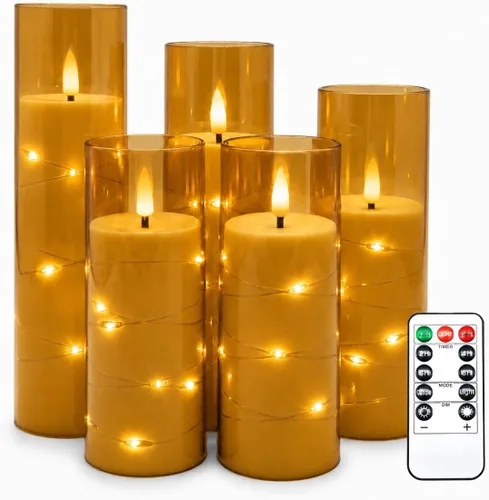 Vista 15 de Da by Paquete de 3 velas cónicas de acrílico transparente rojo sin llama, velas LED parpadeantes de mecha negra con cadena de luces de hadas, velas