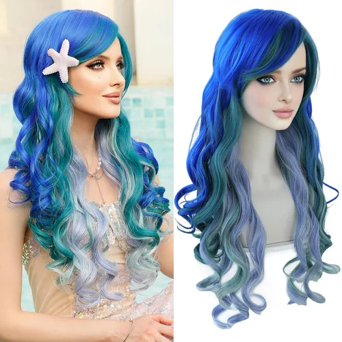 Vista 2 de 7JHH WIGS SONICC Raven - Peluca corta y recta, parte media, color azul, peluca de 20 pulgadas para cosplay, para mujer, fiesta de Halloween, usada