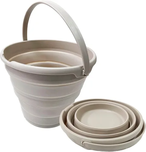 Vista 2 de SAMMART Juego de 2-10L (2.6 galones) cubo de plástico plegable – Tina redonda plegable con asa – Cubo de agua portátil para pesca – Ahorro