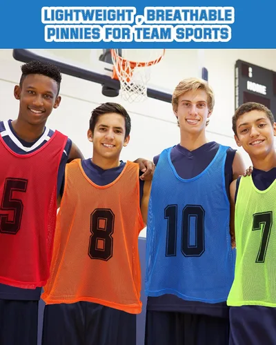 Vista 7 de Suhine 48 Piezas Petos para Deportes Doble Fútbol Petos de Entrenamiento Chalecos de Scrimmage de Malla Baloncesto Equipo Práctica Camiseta
