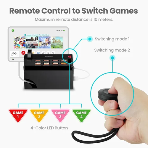 Vista 4 de Park Sung Switch - Lector de tarjetas de juego, versión mejorada Switch Switch Switch con control remoto, soporte para tarjetas de juego 8 en 1