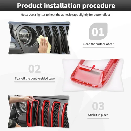 Vista 4 de CheroCar Insertos de malla frontal y biseles de faros delanteros de ojos enojados, ajuste para Jeep Wrangler JL JLU y Gladiator JT, accesorios Rojo