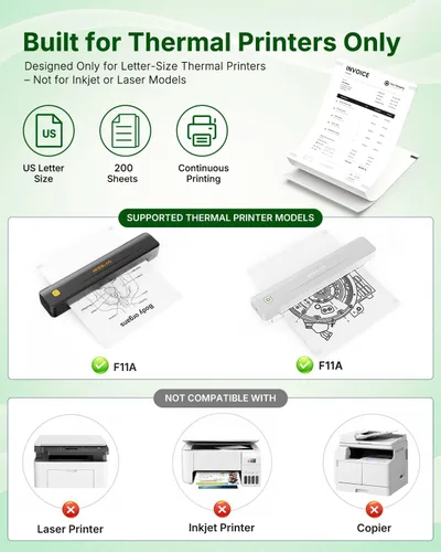 Vista 5 de Papel para impresora térmica de 8.5 x 11, papel de impresora sin tinta tamaño carta estadounidense, 200 hojas