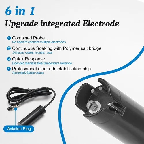 Vista 5 de Monitor de pH hidropónico ppm, WiFi 6 en 1 medidor de pH EC para sistema de cultivo hidropónico, monitoreo continuo pH PPM EC CF humedad temperatura