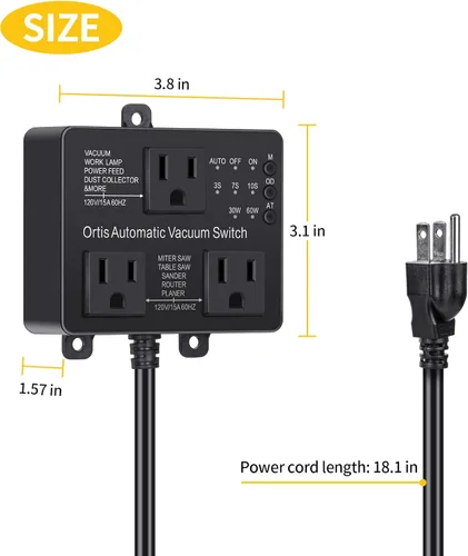 Vista 5 de Interruptor de vacío automático con salida adicional para usar más herramientas eléctricas, Ortis Dust Control Autoswitch Delay Vacuum Vacuum On/Off