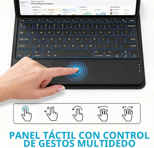 Vista 5 de Funda de teclado retroiluminada con panel táctil para Galaxy Tab A7 Lite de 8.7 pulgadas 2021 (SM-T220/T225), cubierta de piel sintética con teclado