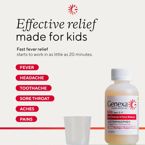 Vista 8 de Genexa Acetaminofén Limpio para Niños Ingredientes Preferidos por Pediatras Reductor de Dolor y Fiebre para Niños Sin Colorantes, 0% Aditivos