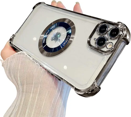 Vista 66 de Funda magnética transparente para iPhone 11, funda de lujo con cuatro esquinas brillantes, protección a prueba de golpes de grado militar