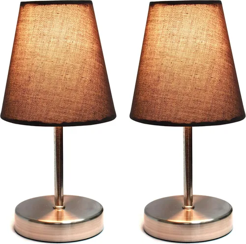 Vista 4 de Simple Designs LT2013-BWN-2PK - Juego de 2 lámparas de mesa mini básicas de níquel arenado con pantalla de tela, color café expreso Marrón espresso
