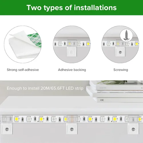 Vista 4 de Hysmigor - Clips de tira de luces transparentes, autoadhesivos con soporte de montaje de tornillos, 50 clips de fijación LED fuertes y tornillos
