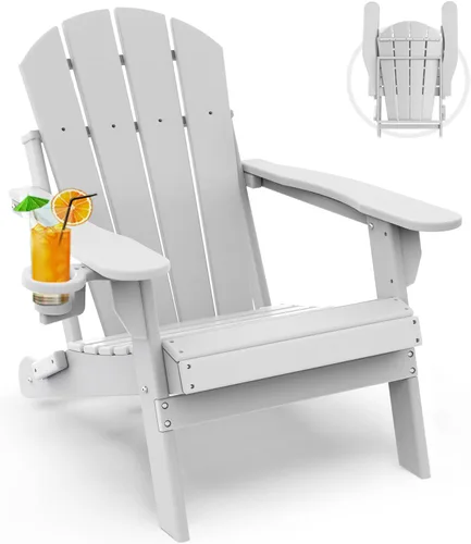 Vista 28 de GREENVINES Silla Plegable Adirondack Plástico HDPE Sillas para Fogata Todo Tiempo Portavasos Ártico para Terraza Patio Trasero Patio