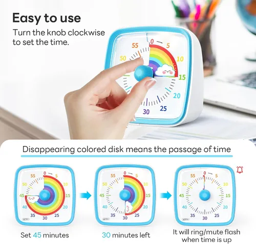 Vista 3 de Yunbaoit Temporizador visual con luz nocturna, temporizador de cuenta regresiva de arco iris de 60 minutos para niños y adultos, herramienta
