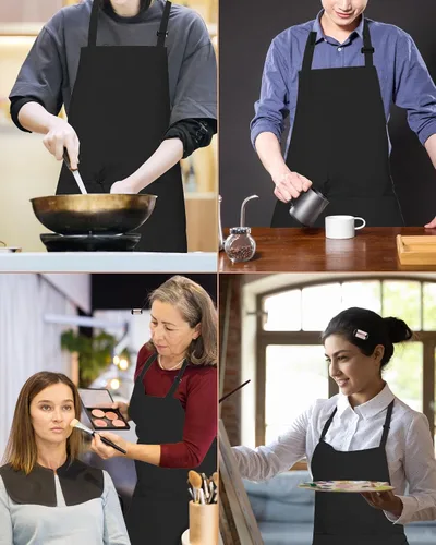 Vista 6 de Hugitout Delantal de chef unisex con correas ajustables y dos bolsillos para uniforme de trabajo, delantal impermeable