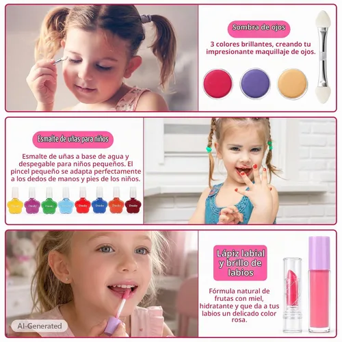 Vista 3 de Dmsky Kit de maquillaje para niños para niñas, juego de maquillaje