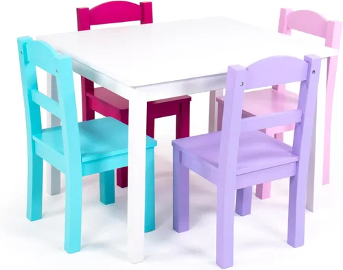 Vista 15 de Humble Crew Juego de mesa y silla para niños pequeños, muebles de actividades de madera Sturdy 5 piece playroom or bedroom desk, perfect size for