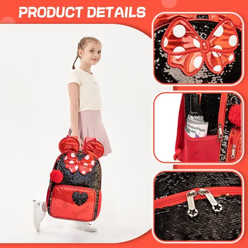 Vista 41 de Mochila para niñas de 16 pulgadas, mochilas para niñas para la escuela, mochila de lentejuelas con lonchera para estudiantes de primaria