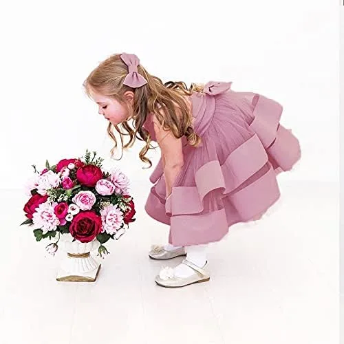 Vista 2 de 3M-6T Vestido de Concurso con Volantes de Encaje sin Espalda para Bebé Niña Vestido Tutú para Niña Pequeña Vestidos de Fiesta de Tul con Flores