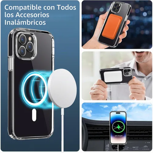 Vista 5 de Funda magnética compatible con iPhone 14 Pro Max, compatible con carga inalámbrica MagSafe, parte trasera transparente antiarañazos, a prueba