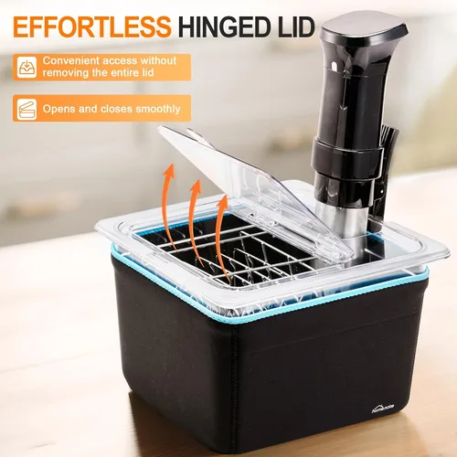 Vista 2 de HOMENOTE Recipiente Sous Vide de 12 cuartos con tapa universal plegable con bisagras, kit completo de accesorios Sous Vide libre de BPA, compatible