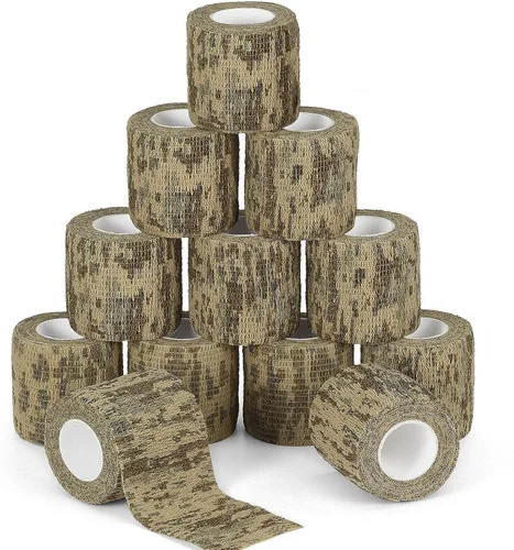 Vista 7 de 12 rollos de cinta de camuflaje de camuflaje de vendaje autoadhesivo de 2 pulgadas x 5 yardas, envoltura protectora de camuflaje autoadhesiva