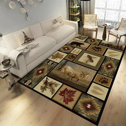 Vista 14 de Alfombra rústica de estilo occidental para sala de estar, antideslizante y lavable, para dormitorio, sala de estar, cocina, 3 x 4 pies