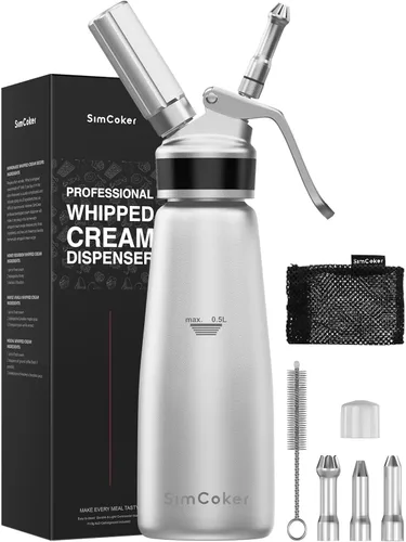 Vista 9 de Dispensador profesional de crema batida de aluminio de 16.9 fl oz / 1 pinta, batidor de crema a prueba de fugas con 3 puntas de decoración, probado