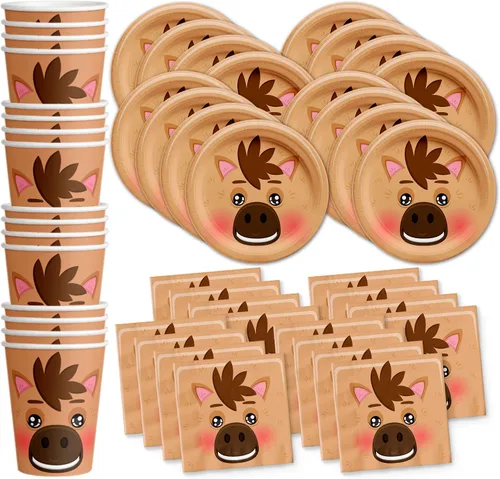 Vista 10 de Set de artículos para fiesta de cumpleaños de animales de granja y granero, platos, servilletas, vasos y utensilios para 16 invitados