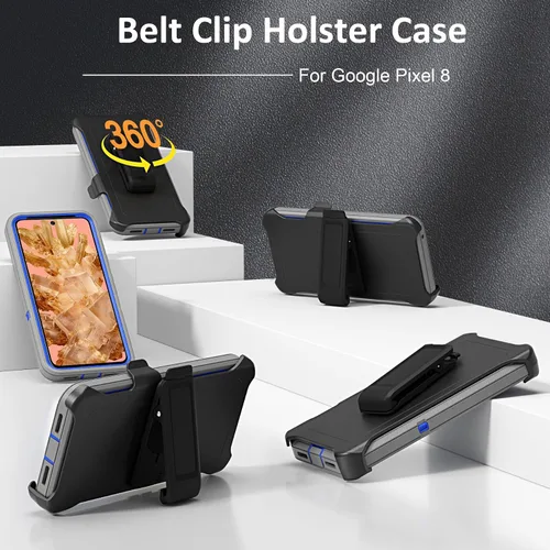 Vista 2 de Funda compatible con Google Pixel 8, con clip para cinturón, resistente, a prueba de golpes, protección de cuerpo completo, con función atril