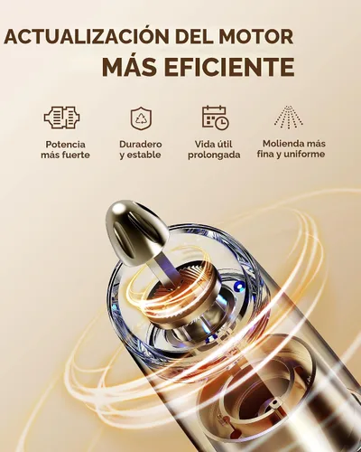 Vista 5 de Sangcon Gravity - Juego de molinillo eléctrico de sal y pimienta con agitador automático, molinillo con luz LED, FUNCIONA CON BATERÍAS, grosor