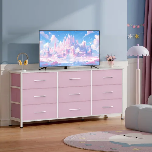 Vista 4 de WLIVE Soporte de TV para TV de 55 pulgadas, cómoda de 9 cajones para A-Rosa