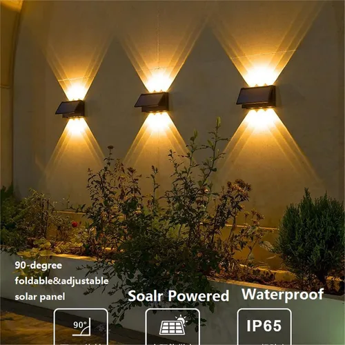 Vista 4 de ASLIDECOR Luz solar de pared hacia arriba, paquete de 2 6 luces LED iluminan al aire libre, lámpara con sensor de luz solar, IP65, impermeable