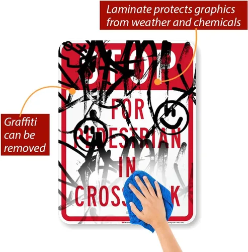 Vista 2 de SmartSign Letrero "Stop For Peatrian In Crosswalk" Aluminio reflectante de grado diamante 3M de 18 x 24 pulgadas