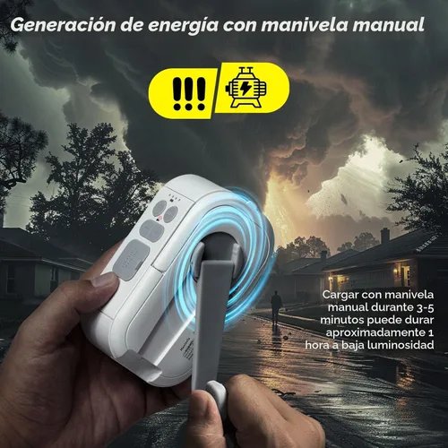 Vista 5 de Linterna de camping, linterna LED recargable de 6400mAh, con 4 modos de luz, luz de tienda de campaña de 1000 lm y lámpara de manivela