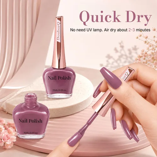 Vista 4 de DouborQ Esmalte de uñas de secado rápido de larga duración, malva Rojo Oscuro Rosa