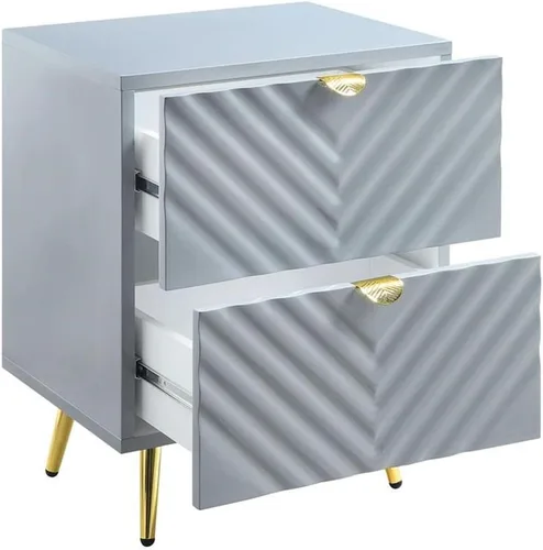Vista 7 de Acme Mesita de noche con acabado de muebles con 2 cajones, gris alto brillo