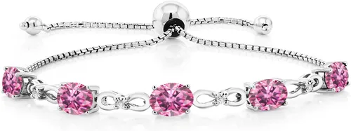 Vista 100 de Gem Stone King Pulsera de tenis de diamantes cultivados en laboratorio con piedra natal de 3-6 quilates para mujer, plata de ley 925, ovalada