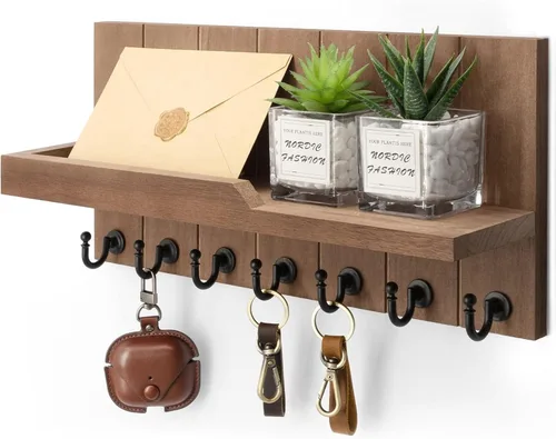Vista 33 de Rebee Vision Soporte de Pared para Llaves de Madera de Acacia – Soporte para Llaves Estilo Granja para Pared y Organizador de Correo con Estante