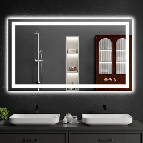 Vista 10 de Espejo de baño LED de 30 x 48 pulgadas con luces, regulable, antivaho, espejo de tocador de baño para pared, retroiluminado + luz frontal, función