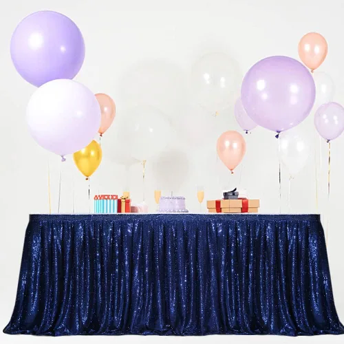 Vista 3 de Eternal Beauty Falda de mesa de lentejuelas de 6 pies para fiesta, boda, cumpleaños, baby shower, decoración de vacaciones
