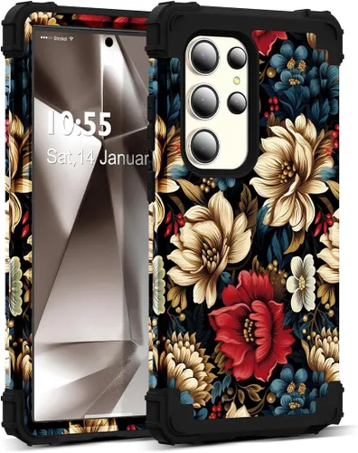 Vista 28 de Funda para Galaxy A14 5G Case, Patrón Floral 3 en 1 Protección Resistente de Servicio Pesado a Prueba de Golpes Parachoques de Goma de Silicona