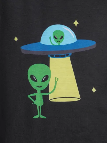 Vista 6 de MyFav - Pijamas para niños grandes de 2 piezas, pantalones cortos, lindos dibujos animados, ropa de dormir 4 piezas Alien